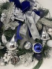 Adeeing 18    Christmas Wreath Blue Silver Front Door Wreath Adjustable Lights
