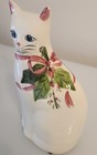 N s  Gustin Ceramic Kitty Cat Hand Painted Floral Usa Vintage Pink Bow 8 5  Tall