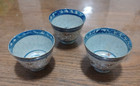 Antique Chinese Porcelain Tea Cups Rice Pattern Marked