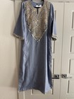 Diya Indian Denim Kaftan With Mirror Work Embroidered On Neck Size M 42 New