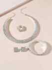Silver Plated Crystal Necklace Bracelet Ring Earrings Set Wedding Prom Pageant