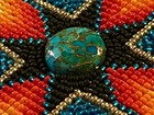 Native American Beaded Medallion 5    W  33    Necklace W  Copper Turquoise Powwow