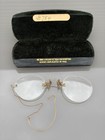 Antique 10k Gold Consol Pince Nez Eyeglasses With Ear Hook   Hard Case