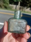 Log Cabin Or Schoolhouse Shaped Aqua Inkwell W sheared Lip  Dug Condition W dirt