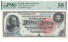 1886  2 Silver Certificate Fr-242 Pmg Au-58 Epq