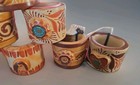 Vtg  Mexican Pottery Tekiti Napkin Ring Holders Rustic Southwest Earthtones Nos