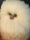 The Wooly Critters Fuzzy Owl 1970 s Decor Burl Wood Base W Tag 9 x7  Handmade