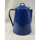 Vintage Blue Speckled Enamelware Coffee Percolator Pot With Lid And Filter 8 5in