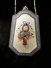 Antique Floral Basket Silver   Guilloche Enamel Compact Purse Completely Intact
