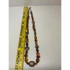 Vintage Style Golden Brown Beaded Necklace Brass Geometric Centerpiece Boho