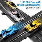 Slot Car Race Track Set  19ft Electric Track With Led Lights And 4 Slot Cars    