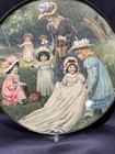 Antique German 9 1 2  Flue Cover With Litho Of Young Woman And Children