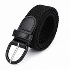 7001 Men s Leather Covered Buckle Woven Elastic Stretch Belt 1-1 4  Wide