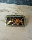 Victorian 14k Rose Gold  Carved Wood And Enamel Flower Shadow Box Brooch