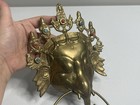 Vtg Brass Elephant Towel Holder Door Knocker Wall Decor Turquoise Coral Tibetan 