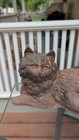 Vintage Cast Iron 10 5  Cast Iron Laying Down Black Cat Doorstop W bow Garden 
