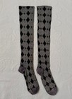 Vintage Early To Mid 20th C  Gray Black Patterned Cotton Knee High Cuff Socks