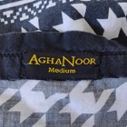 Women s Agha Noor Kurti Floral Black   White Aztec Tunic Lace 3 4 Bell Sleeves M