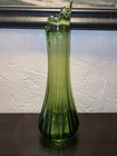L e  Smith 19 3 4    Green Mcm Ribbed Column Swung Glass Vase Fat Bottom