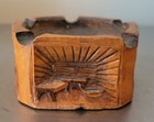 Hand Carved  Wood Ashtray -indoors Log Cabin-man-women-  More  Signed  Split