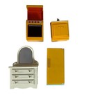 Vintage Dollhouse Furniture Fp Toys Plastic 4 Piece Lot Fridge Oven Sink Dresser