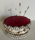 Antique Sea Shell Pin Cushion Crown Shape Raised Base Folk Art Sailor Valentine