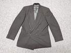 Vintage 1990s Suit 2pc Double Breasted 40l 34x34 Dark Gray Wool Beige Taupe
