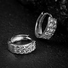 Men s Iced Two Row Cz White Gold Plated Sterling Silver Post Hoop Earrings