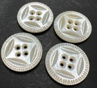 4 Antique Carved Mother Of Pearl Button Lot Mop Shell Matching Set 4 Hole
