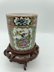 Antique Chinese Rose Medallion Famille Rose Porcelain Brush Pot Figural Floral