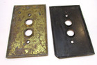 Two Primitive Old 1910s Push Button Switch Plate Covers Antique Copper And Brass