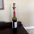 German Folk Art Hand Carved Wood Cork Wine Bottle Stopper Man Drinks Vintage
