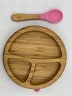 Avanchy Essential Dishes Bamboo Baby Suction Bowl   Plate Set Pink 4 Pc  d538