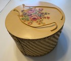 Vtg Round Princess Butter Cream Yellow Wicker Sewing Box  11  Width 6 5  Height 
