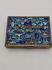 Antique Chinese Export Filigree Cobalt Blue Enamel Gilt Metal Box C1900