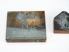Lot Of 2 Vintage Letterpress Printing Blocks Wood Mounted Metal Stamp Horseman