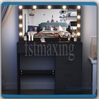 Black Vanity Desk With Large Mirror  11 Led Bulbs Drawers Makeup Dressing Table