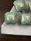 Square Fauna Sage Green Ceramic Premium Drawer Knobs W  Silver Base  6 Pack 