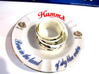 Vintage Hamm s Beer 6-3 4  White Ceramic Ash Tray And 12 Hamm s Bear Stickers