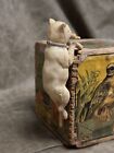 Antique Premier Marked Celluloid Cat Hunting Fish Toy Figurine