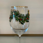 Hand Painted Jeweled Christmas Wine Glass Set Of 2 Coquette Bow Barware New