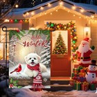 Hello Winter Garden Flag 12x18 Inch Cute Dog And Snowy Scene Christmas Garden Fl