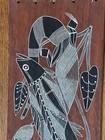 Vintage Australian Aboriginal Bark Painting Goanna Barramundi 24   x10   