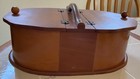 Vintage Sewing Box  Oval  Wood  1950   s Or 1960   s  Dual Compartments  Hinged Lids