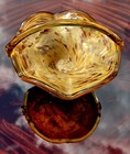 Vintage White Cristal Italy Amber Ruffled Art Glass Basket 