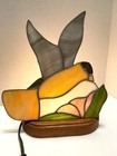 Table Lamp Bedroom Night Light Electric Stained Glass Hummingbird Flower Vintage