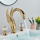 Gold Swan Bathroom Sink Faucet 3 Holes Dual Handle Basin Mixer Taps Deck Mounted