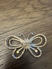 Silver Tone Butterfly Brooch Pin Clear Rhinestones Aurora Borealis Center Stone