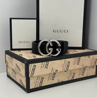 Gucci Gg Silver Buckle Wide Leather Designer  Adgustable Belt Width