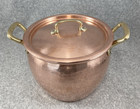 Vtg Ruffoni Copper Stock Pot 4 75 Qt Italian Made Lid Brass Handles Hammered